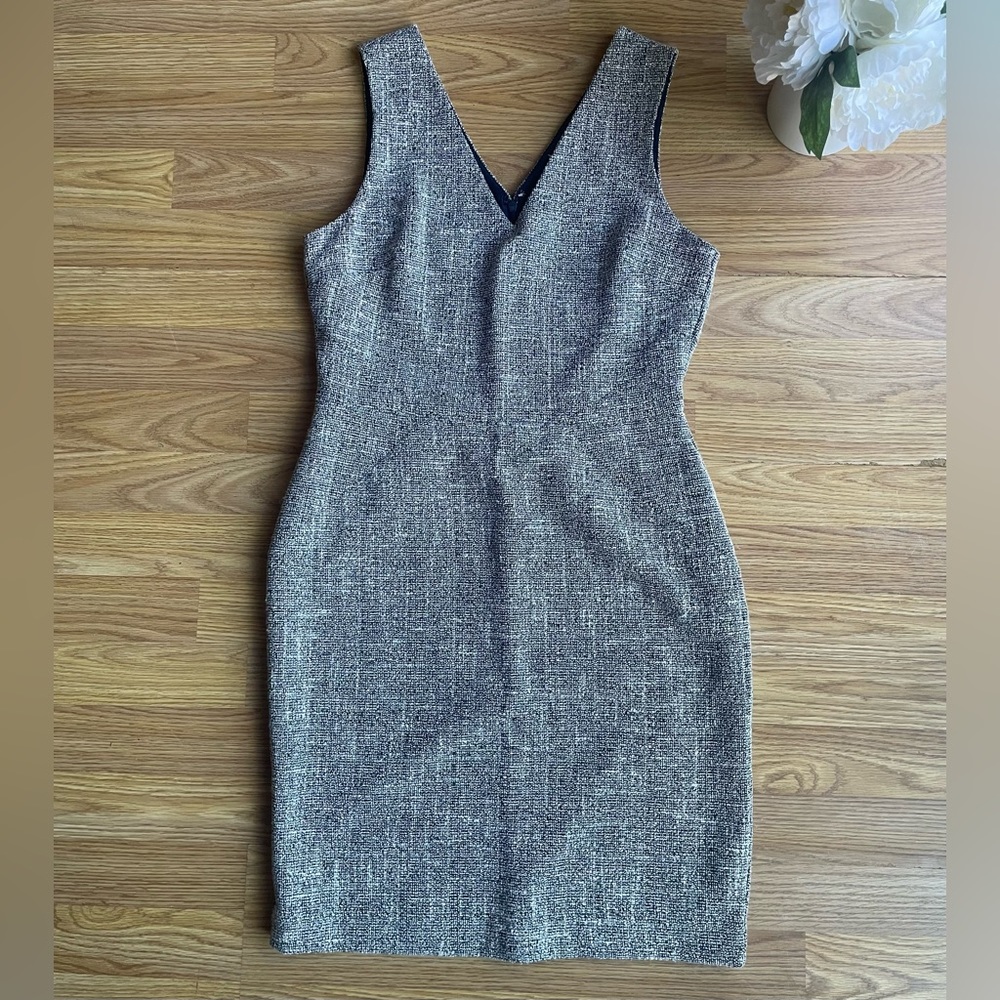 Banana Republic Tweed Sleeveless Double V Neck Dress Navy/White Size 8